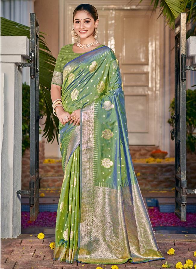 Silk Parrot Green Party Wear Weaving Saree